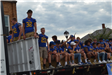 Football kids on trailer in parade