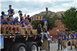 Football kids on trailer in parade