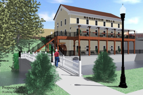 Rendering of Reservoir Mills Next to Sidewalk