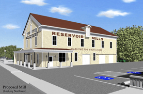 Rendering of Reservoir Mills with Parking Lot