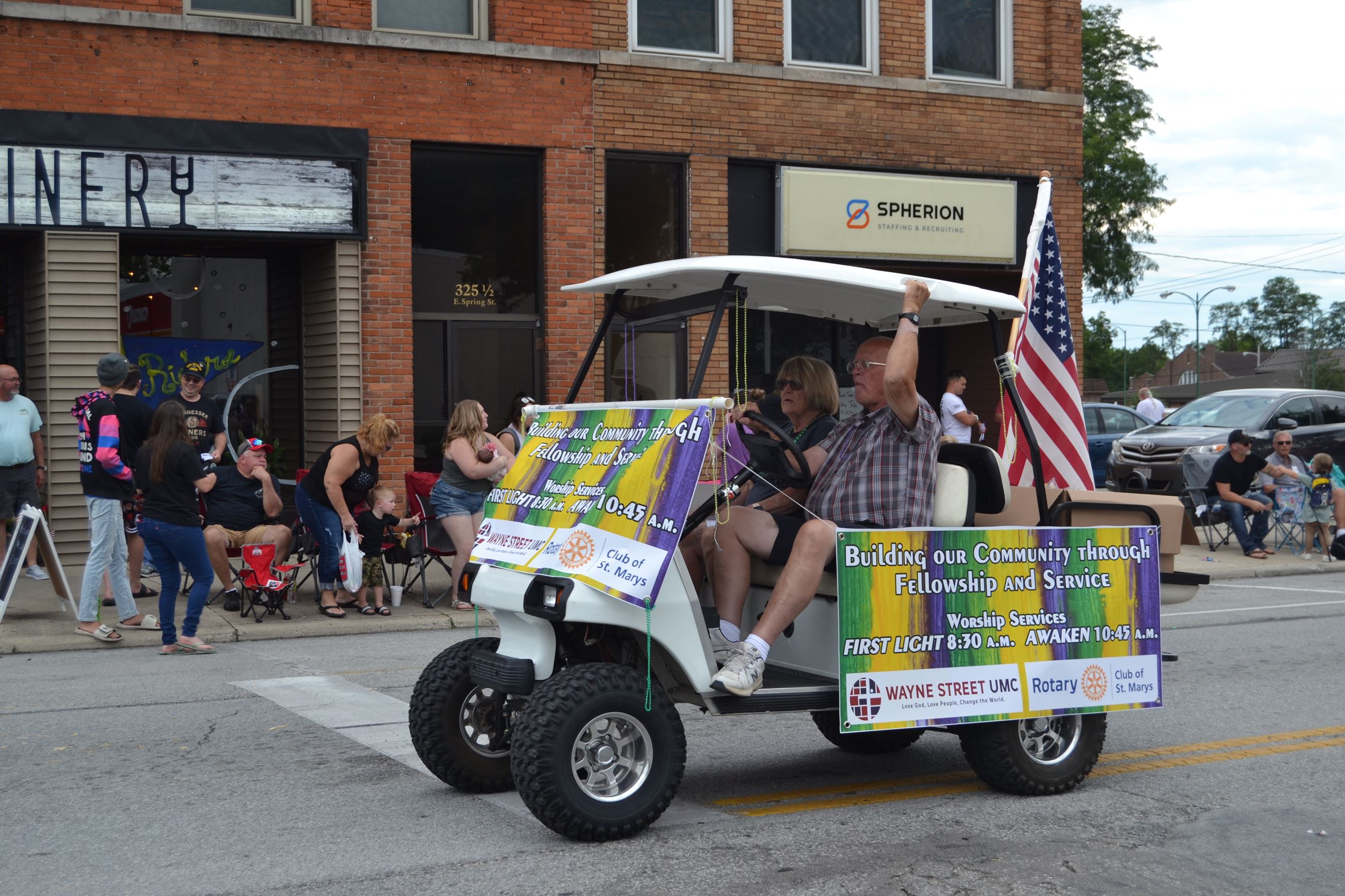Decorated golf cart in parade